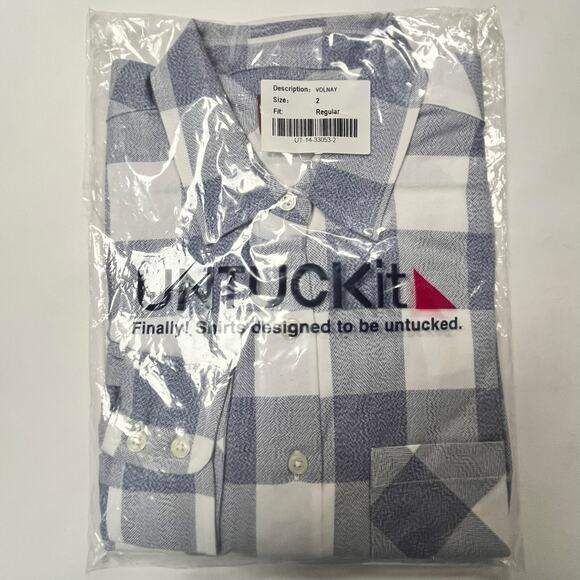 UNTUCKit Womens Volnay Button Down Blue, Grey White Plaid L Sleeve Size 2 NWOT - Picture 1 of 5